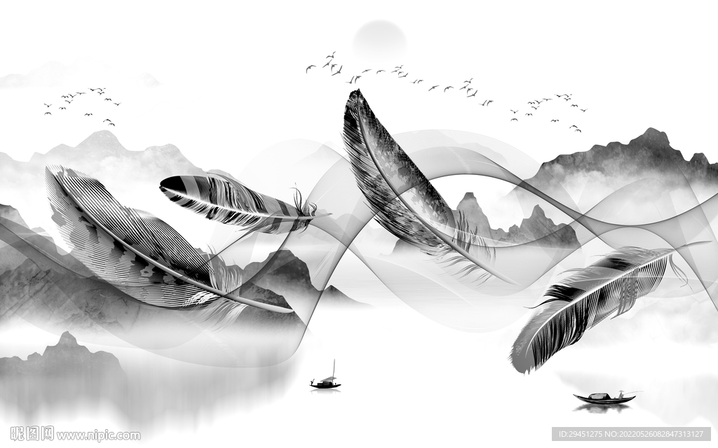 背景墙高端灰色山水 tif分层