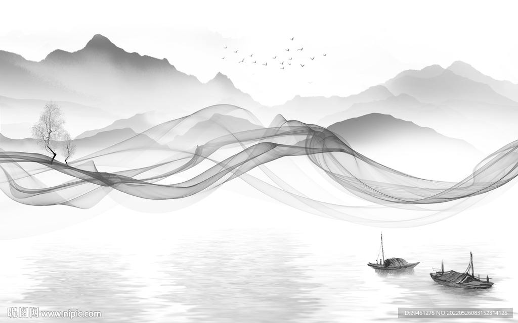 电视高端灰色山水 tif分层