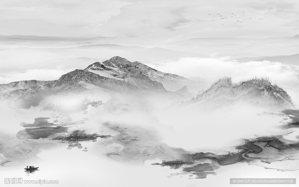 高端 灰色背景山水 tif分层