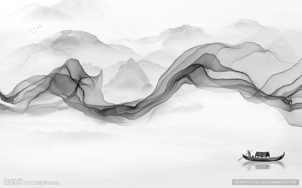 线条灰色背景山水 tif分层