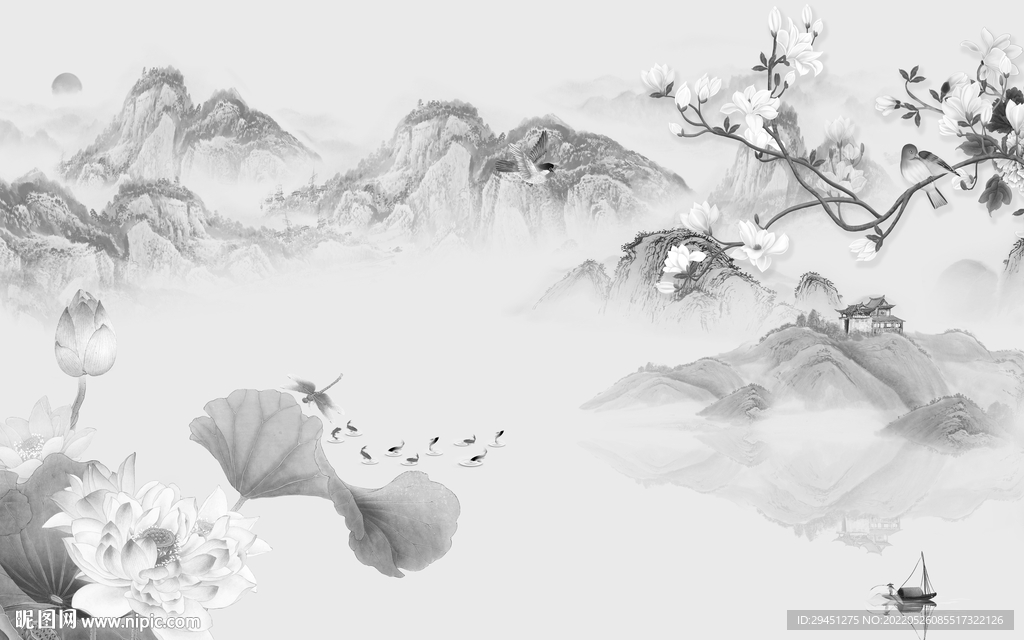 新款高端灰色山水 tif分层