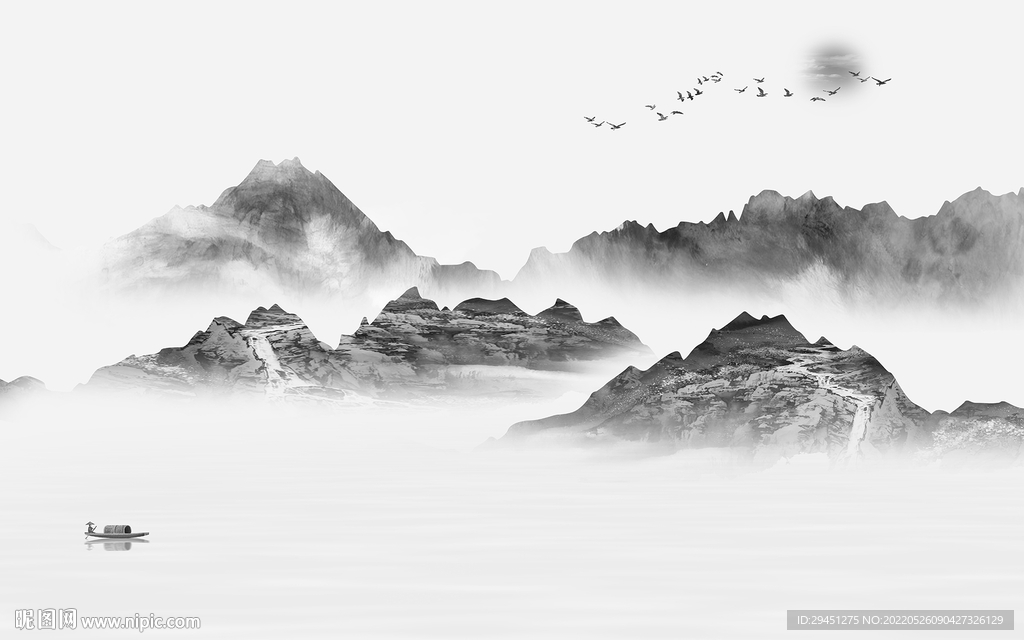 大气灰色背景山水 tif分层