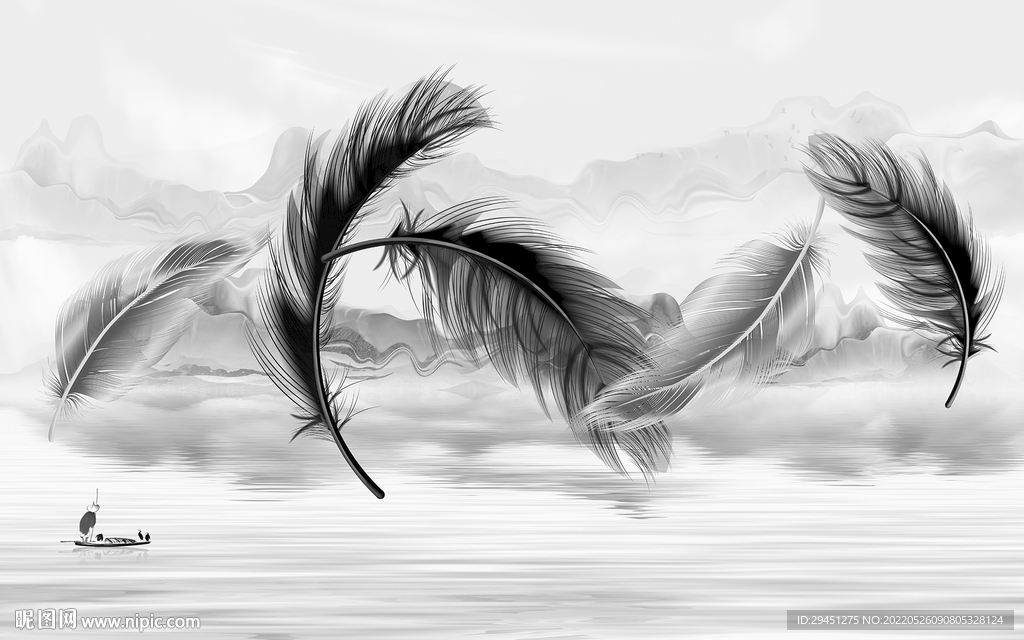 高档 灰色背景山水 tif分层