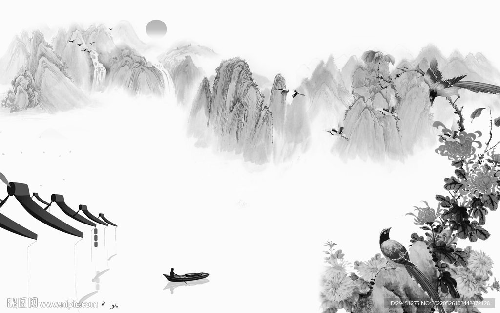 现代 高端灰色山水 tif分层