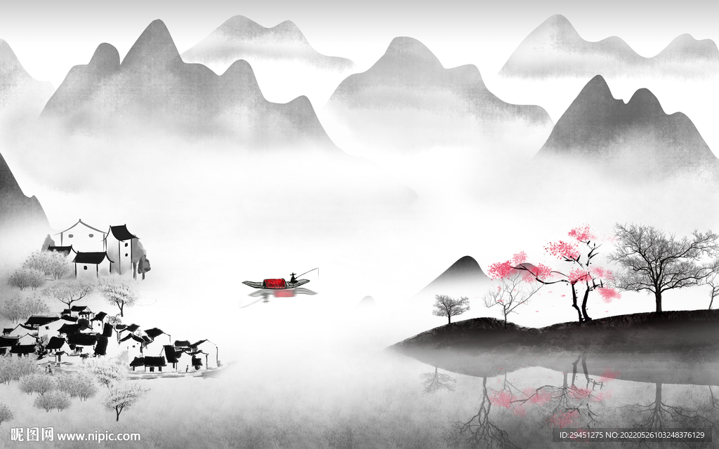 高档 高端灰色山水 tif分层