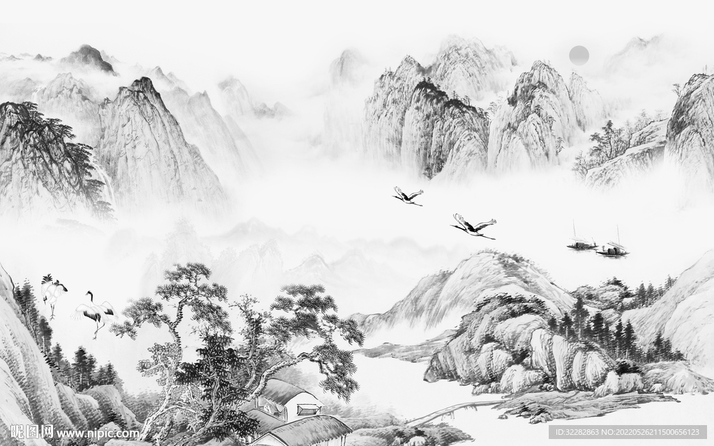 中国风爆款中式山水 Tif分层
