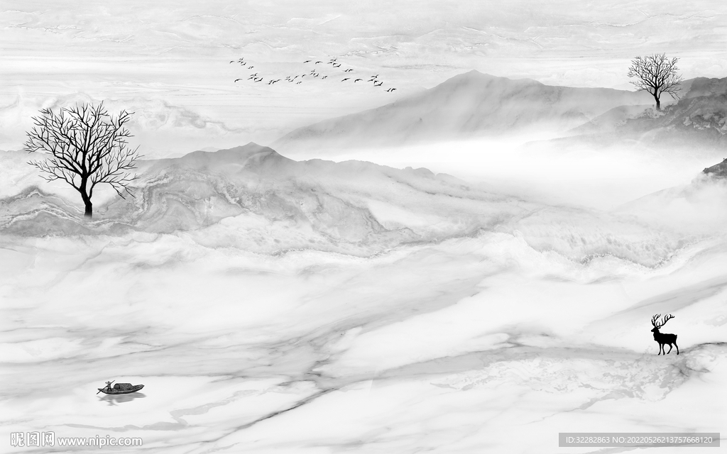 高大上爆款中式山水 Tif分层