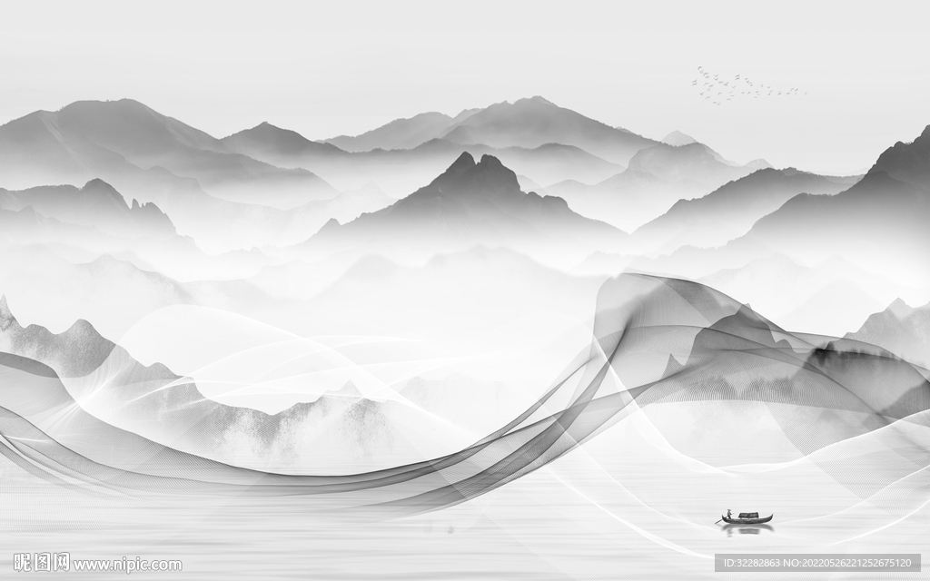 无框画最新灰色山水 Tif分层