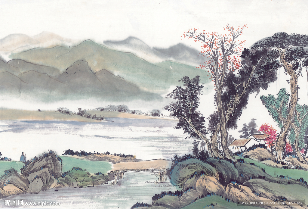 彩墨画 水墨画 山水画