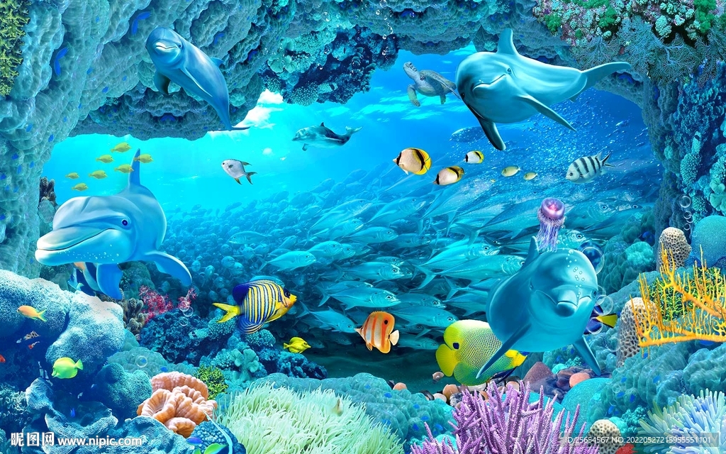 珊瑚海底世界电视背景墙