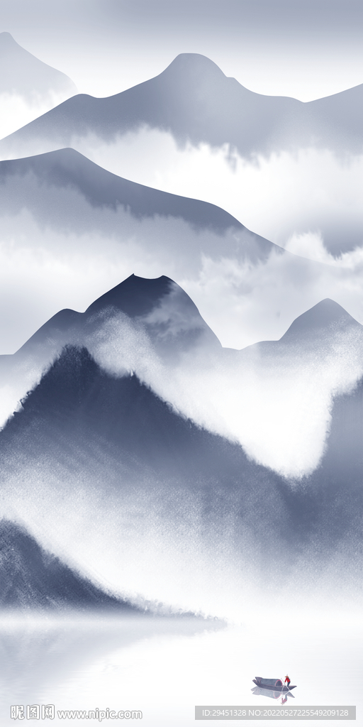 蓝色意境玄关山水 Tif分层