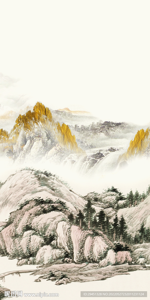 新中式意境玄关山水 Tif分层