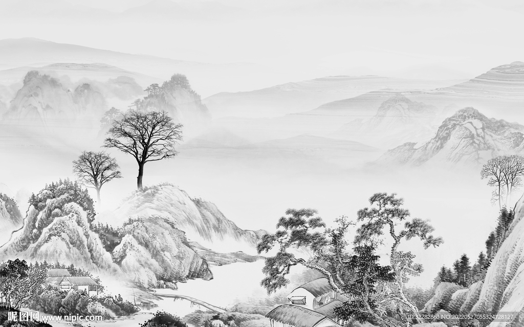 新上架最新灰色山水 TIF分层