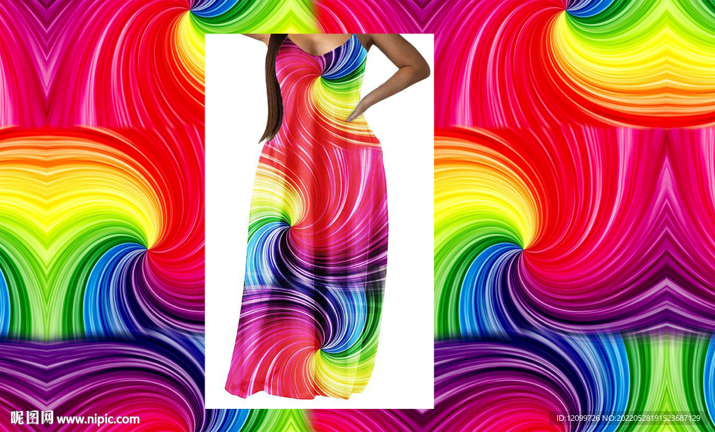 大牌扎染数码印花连衣裙 