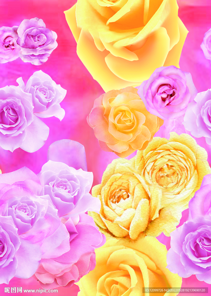 数码印花玫瑰花手绘花