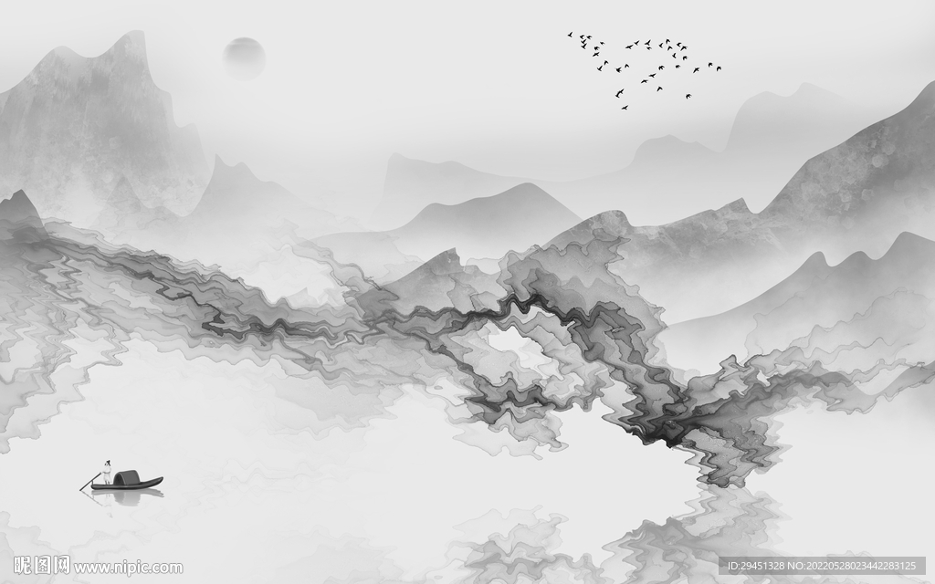 最新高档灰色山水 Tif分层