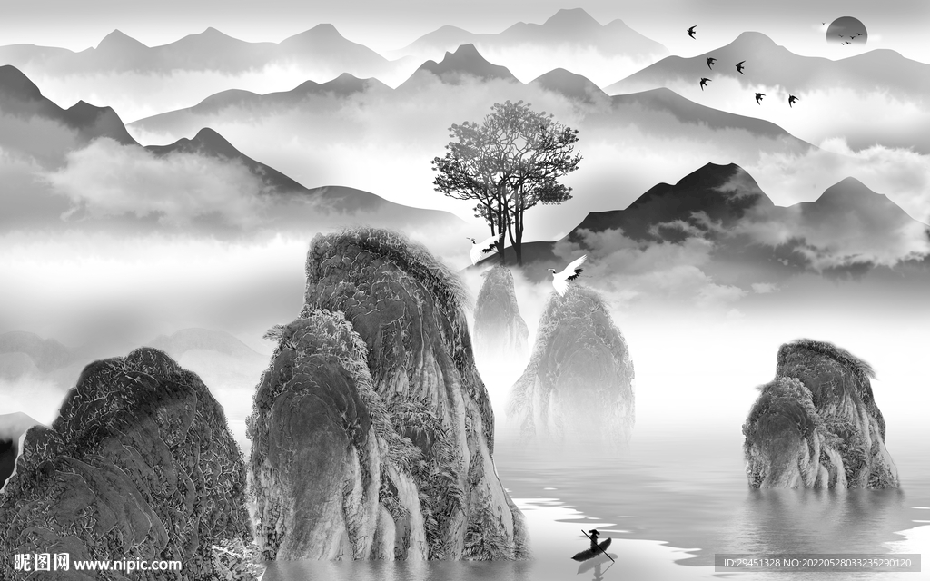 新上架高档灰色山水 Tif分层