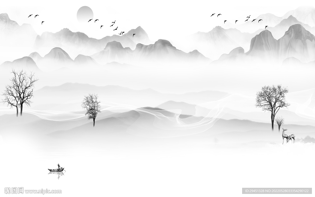 爆款高档灰色山水 Tif分层