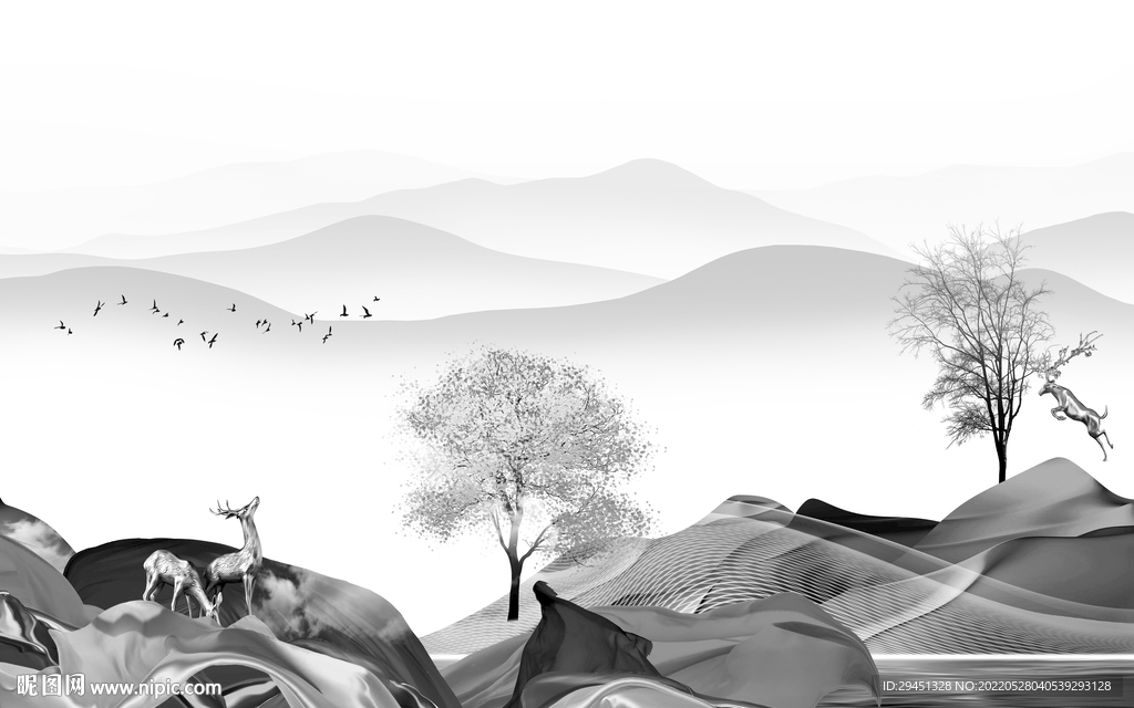 简约高档灰色山水 Tif分层