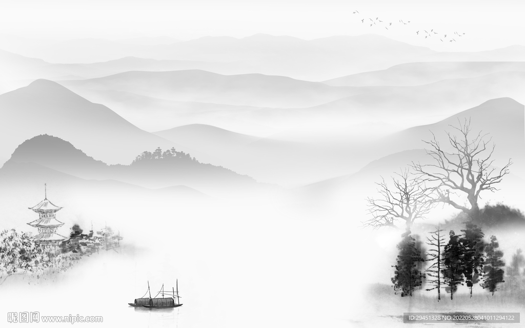 客厅现代灰色山水 TIf分层