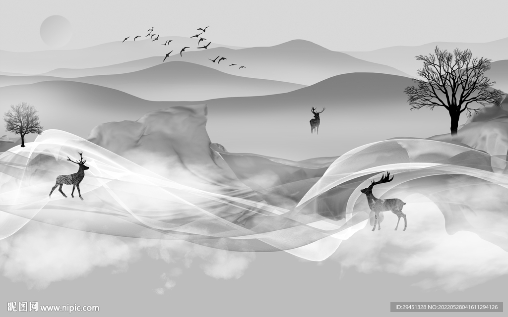 新品现代灰色山水 TIf分层