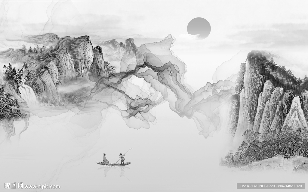 爆款现代灰色山水 TIf分层