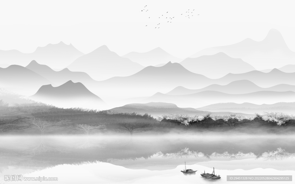 新中式现代灰色山水 TIf分层