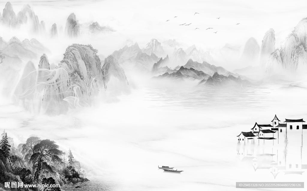 酒店中式意境山水 TiF分层