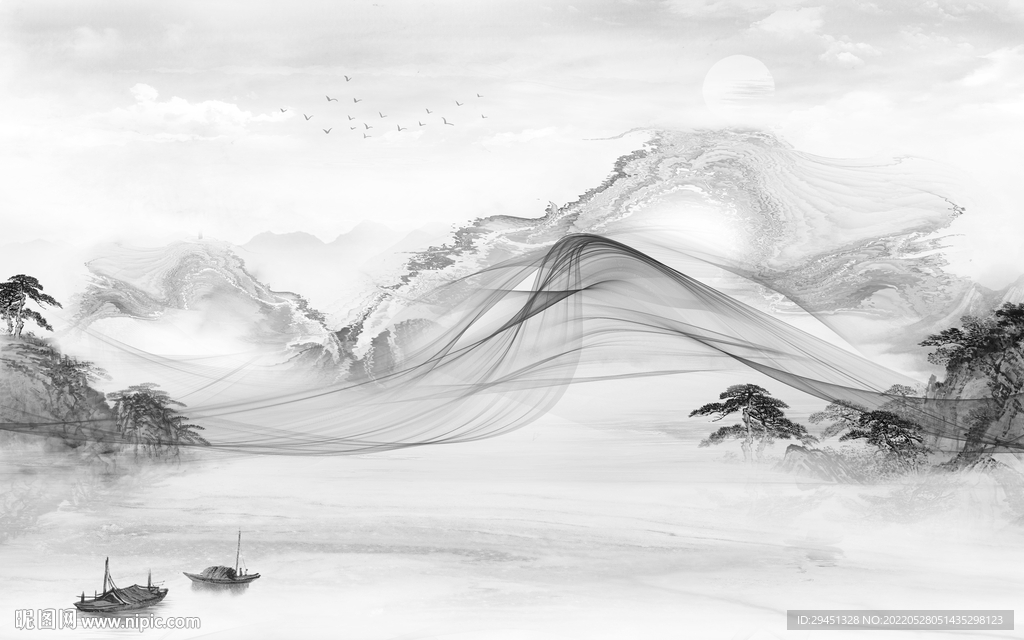 高大上高档灰色山水 Tif分层