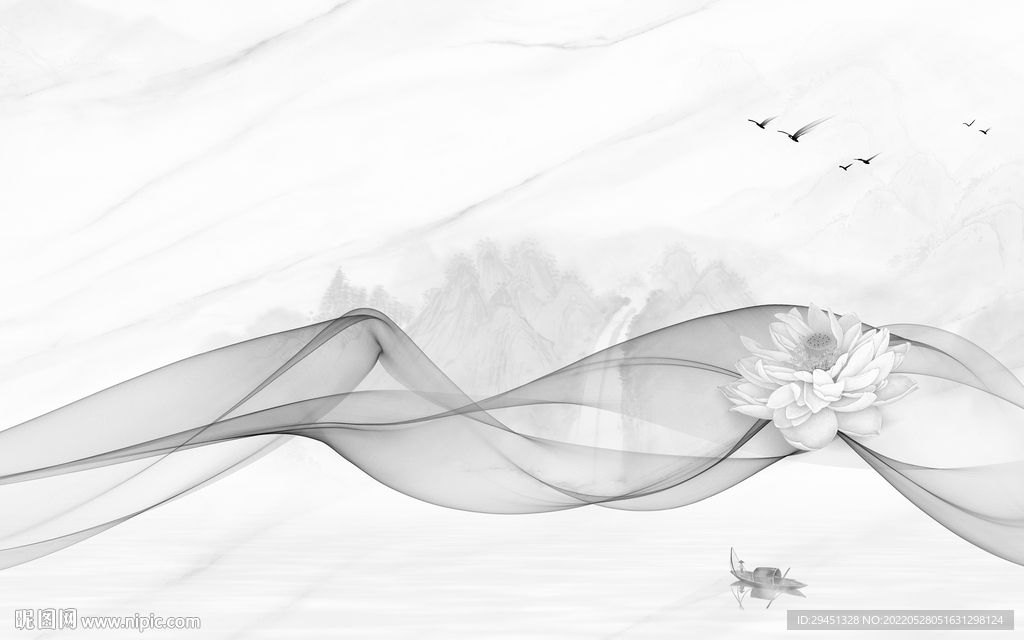 线条现代灰色山水 TIf分层