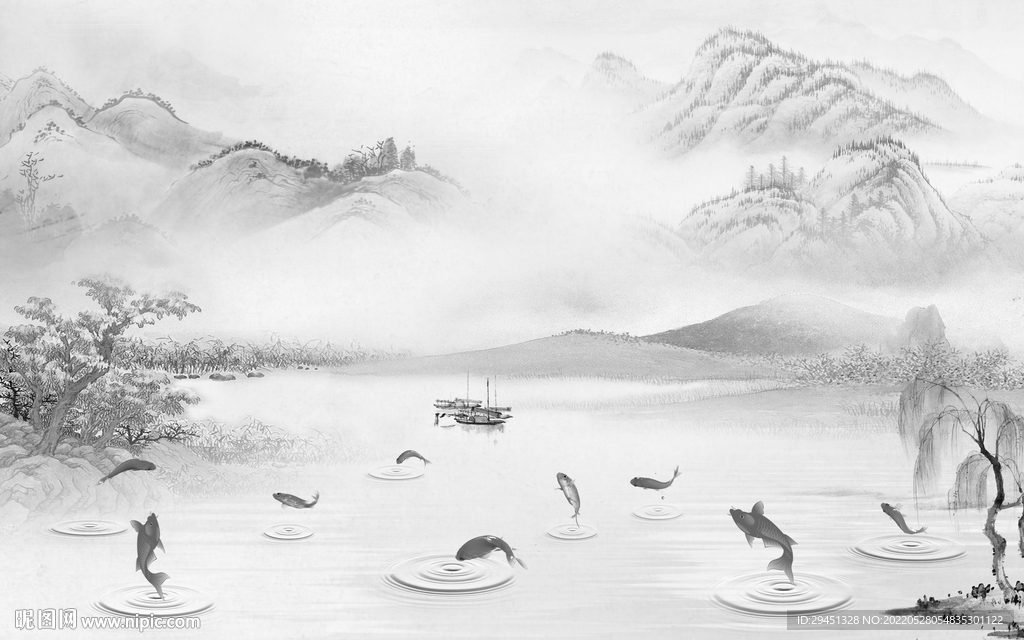 高清现代灰色山水 TIf分层