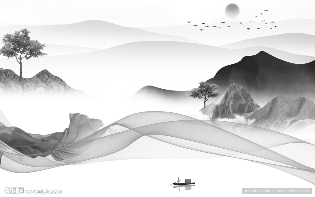 高大上现代灰色山水 TIf分层