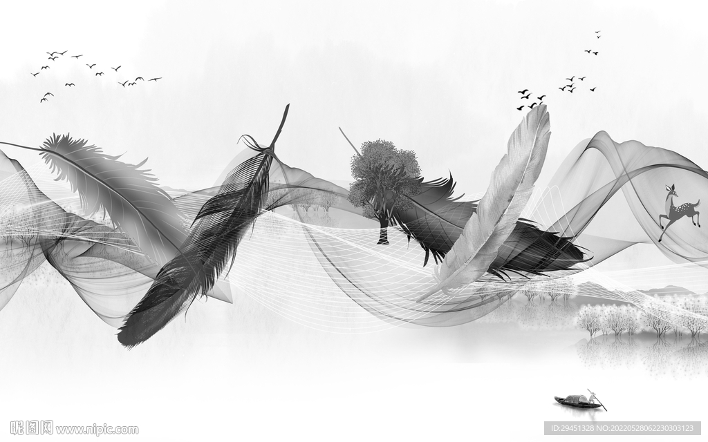 羽毛山水最新框画 TiF分层