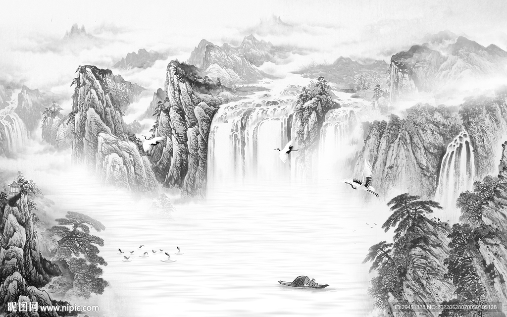 新上架高清灰色山水 TIf分层