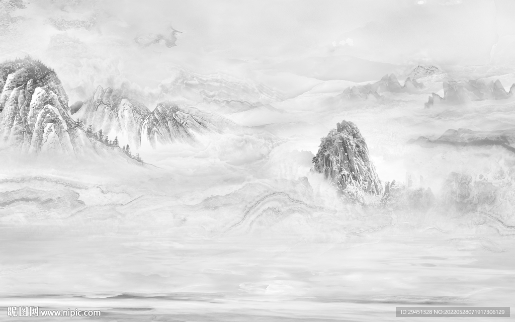 新中式高清灰色山水 TIf分层