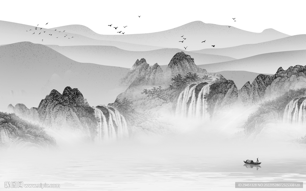 背景墙灰色背景山水 TIf分层