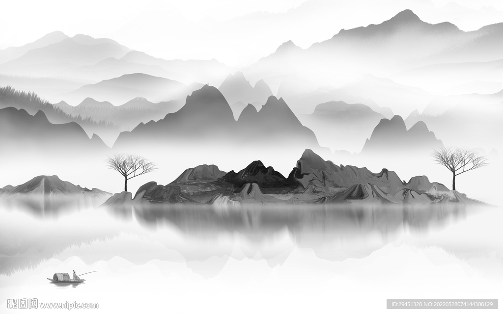 新品灰色背景山水 TIf分层