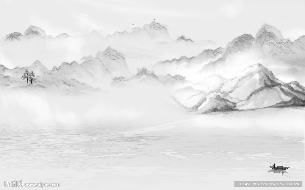 高大上高清灰色山水 TIf分层