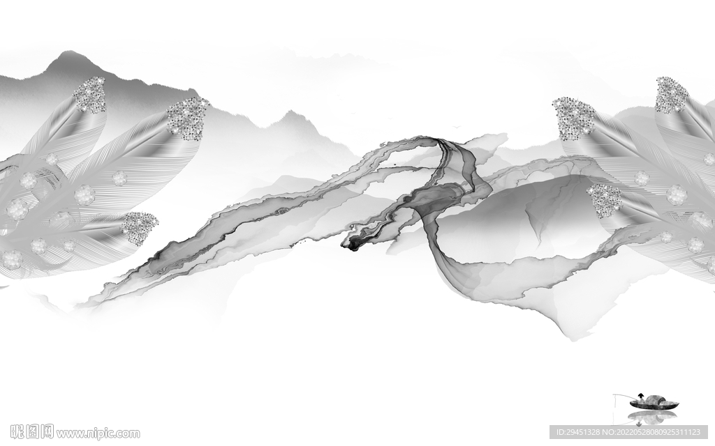 线条 高清灰色山水 TIf分层