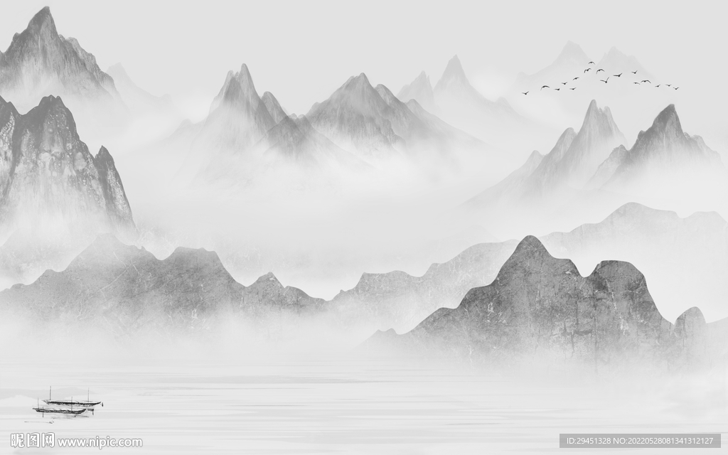 高档 高清灰色山水 TIf分层