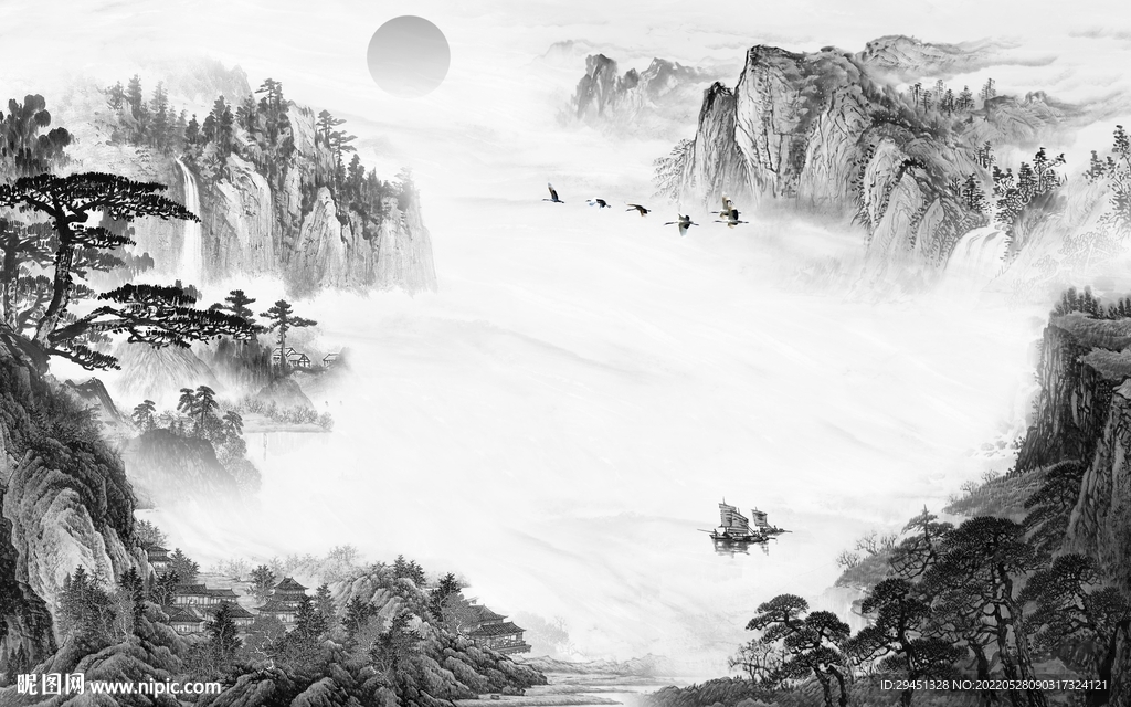 人气灰色背景山水 TIf分层