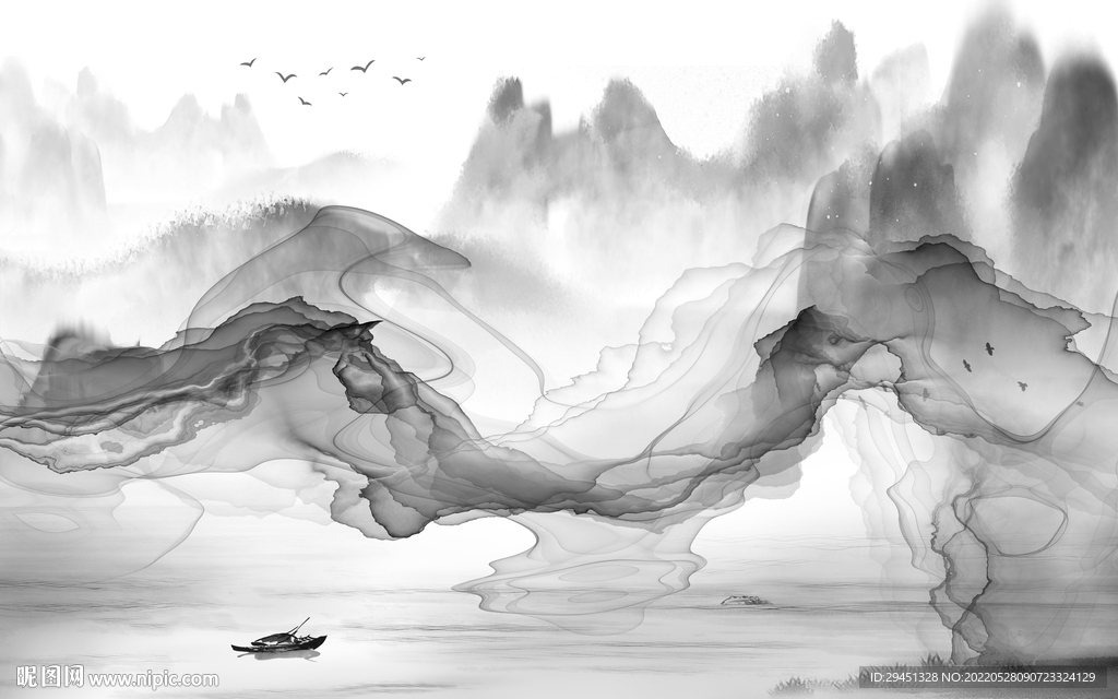 大气 灰色背景山水 TIf分层