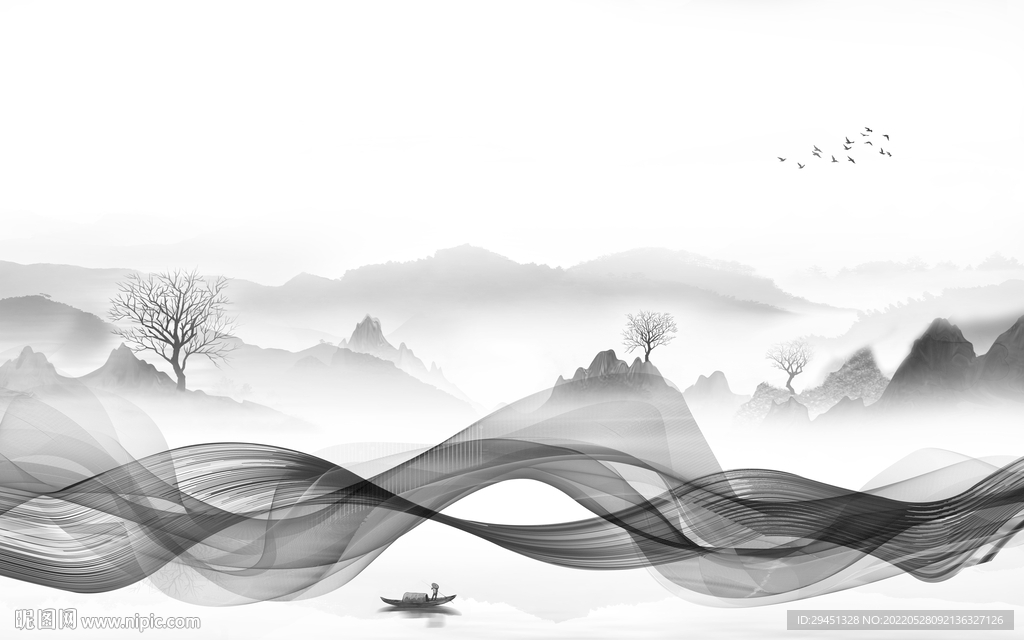 高大上灰色背景山水 TIf分层