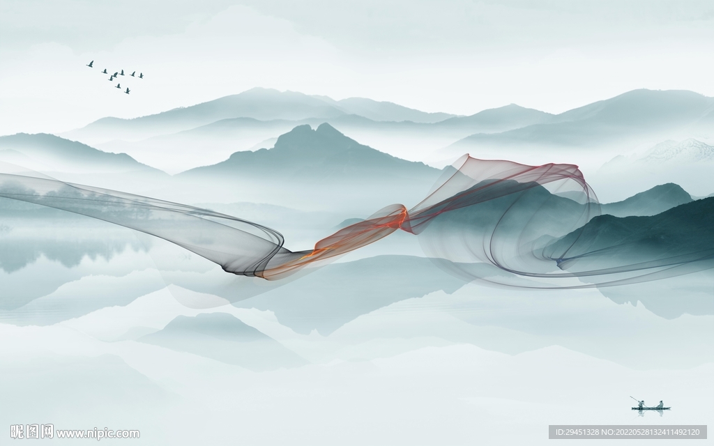 高端 中式现代墙画 TiF分层