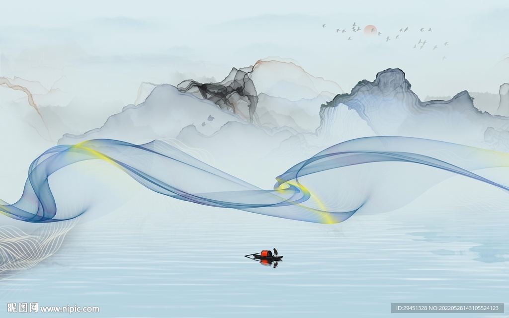 别墅新品山水墙画 TiF分层