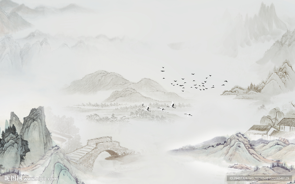 现代无框画山水新画 TiF分层