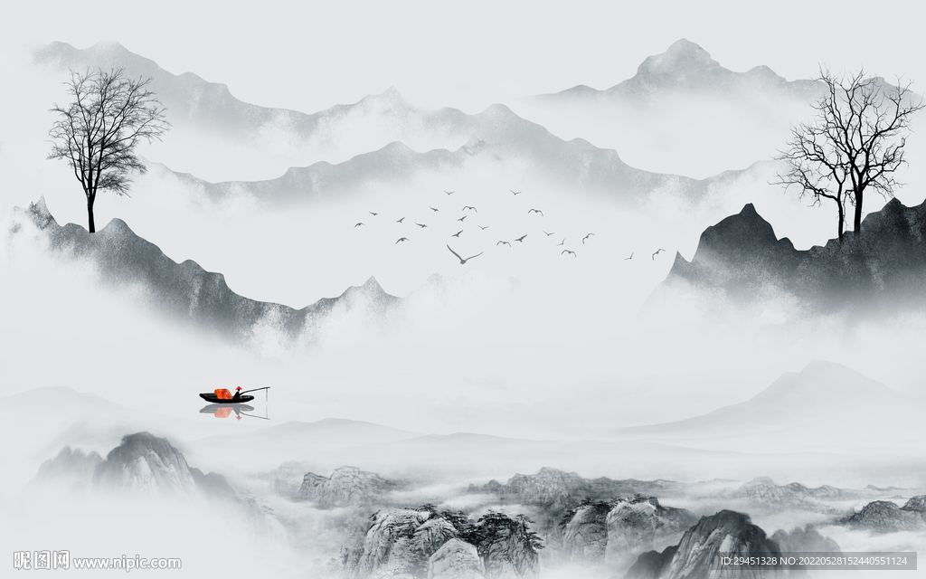 背景墙装饰山水新画 TiF分层
