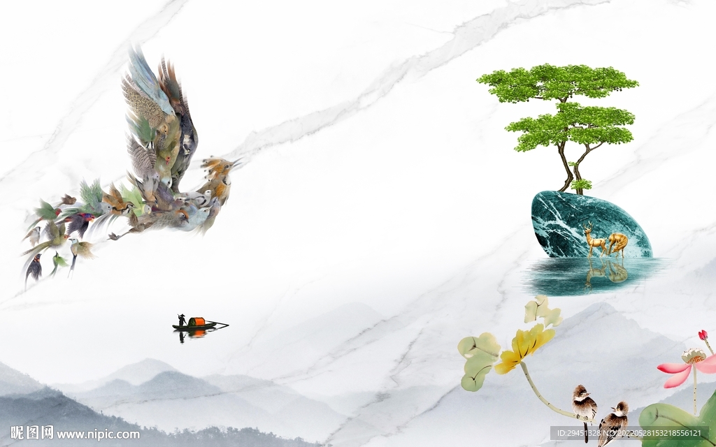 客厅 新款山水墙画 Tif分层