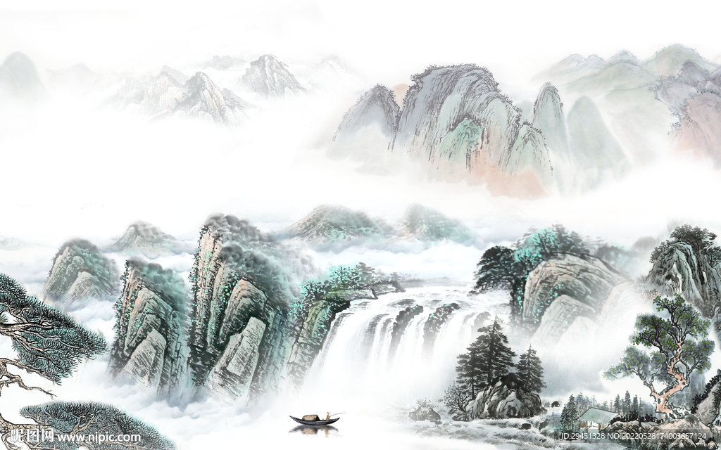 中式 新款山水墙画 Tif分层