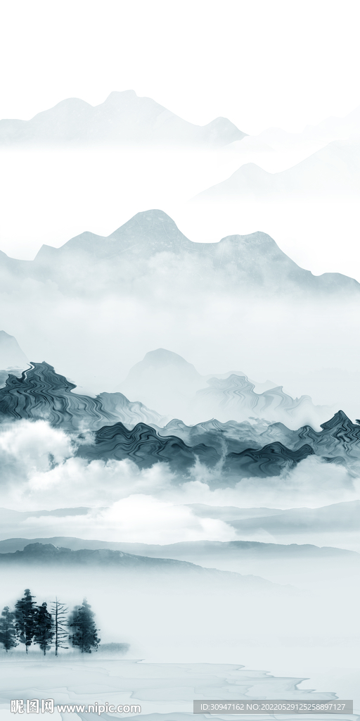 极简意境玄关山水 Tif分层